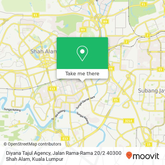 Peta Diyana Tajul Agency, Jalan Rama-Rama 20 / 2 40300 Shah Alam