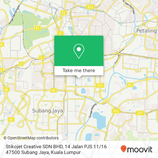 Peta Stikojet Creative SDN BHD, 14 Jalan PJS 11 / 16 47500 Subang Jaya