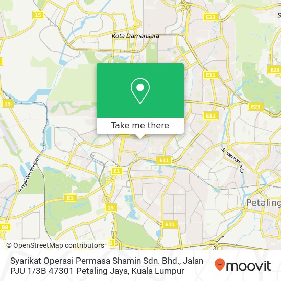 Peta Syarikat Operasi Permasa Shamin Sdn. Bhd., Jalan PJU 1 / 3B 47301 Petaling Jaya