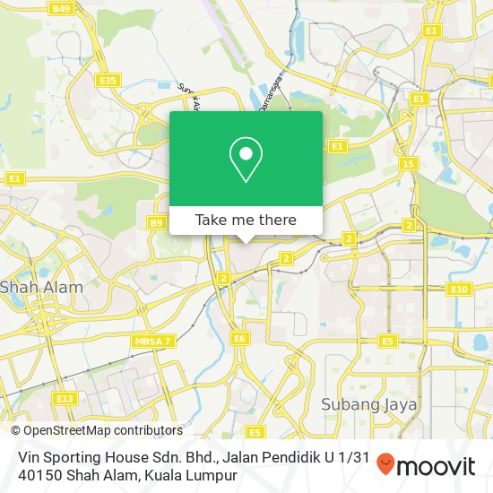 Vin Sporting House Sdn. Bhd., Jalan Pendidik U 1 / 31 40150 Shah Alam map