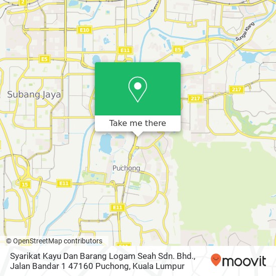 Peta Syarikat Kayu Dan Barang Logam Seah Sdn. Bhd., Jalan Bandar 1 47160 Puchong