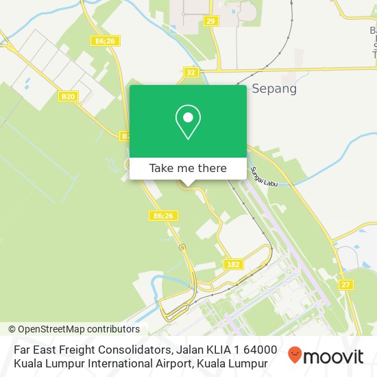 Peta Far East Freight Consolidators, Jalan KLIA 1 64000 Kuala Lumpur International Airport