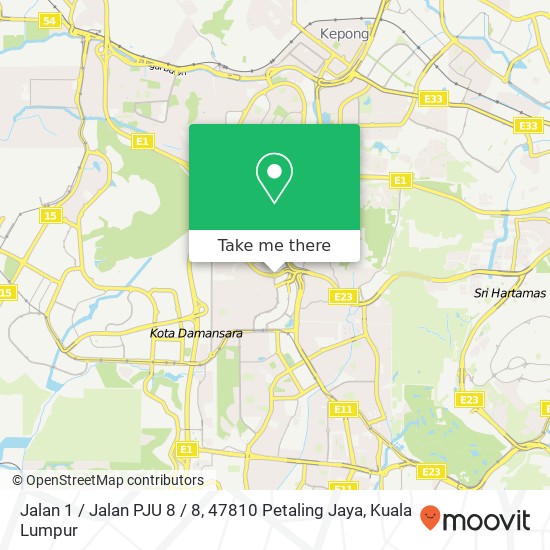 Peta Jalan 1 / Jalan PJU 8 / 8, 47810 Petaling Jaya