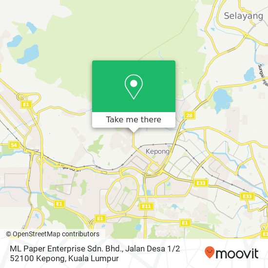 Peta ML Paper Enterprise Sdn. Bhd., Jalan Desa 1 / 2 52100 Kepong