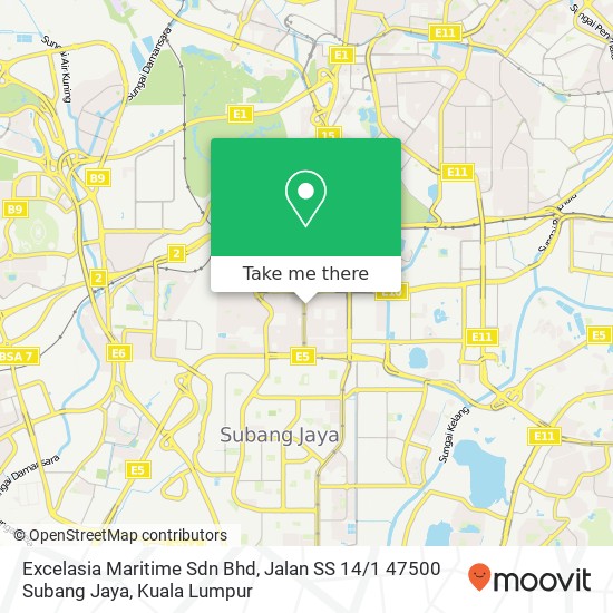 Peta Excelasia Maritime Sdn Bhd, Jalan SS 14 / 1 47500 Subang Jaya