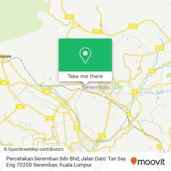 Peta Percetakan Seremban Sdn Bhd, Jalan Dato' Tan Say Eng 70200 Seremban
