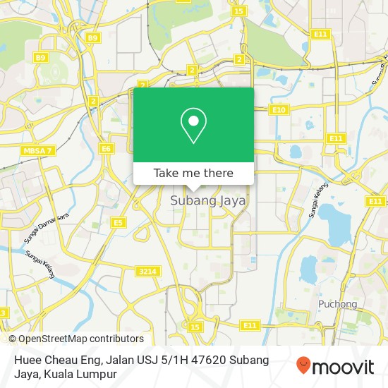 Peta Huee Cheau Eng, Jalan USJ 5 / 1H 47620 Subang Jaya
