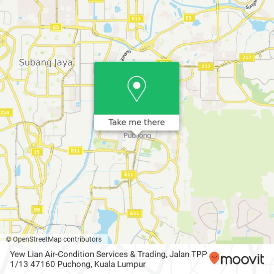 Yew Lian Air-Condition Services & Trading, Jalan TPP 1 / 13 47160 Puchong map
