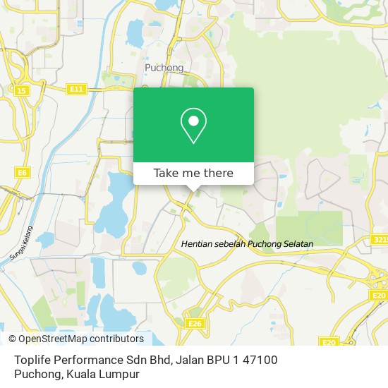 Peta Toplife Performance Sdn Bhd, Jalan BPU 1 47100 Puchong