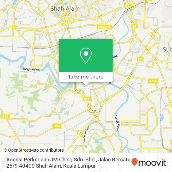 Peta Agensi Perkerjaan JM Ching Sdn. Bhd., Jalan Bersatu 25 / 9 40400 Shah Alam