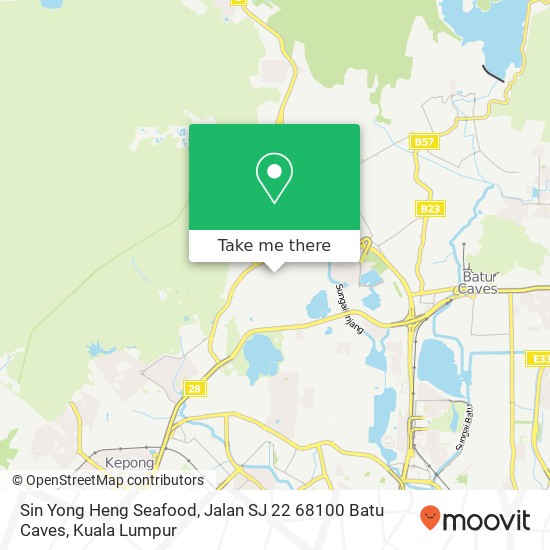 Peta Sin Yong Heng Seafood, Jalan SJ 22 68100 Batu Caves