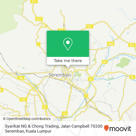 Peta Syarikat NG & Chong Trading, Jalan Campbell 70200 Seremban