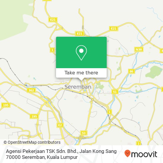 Agensi Pekerjaan TSK Sdn. Bhd., Jalan Kong Sang 70000 Seremban map