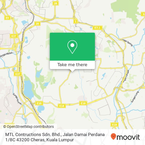 MTL Contructions Sdn. Bhd., Jalan Damai Perdana 1 / 8C 43200 Cheras map
