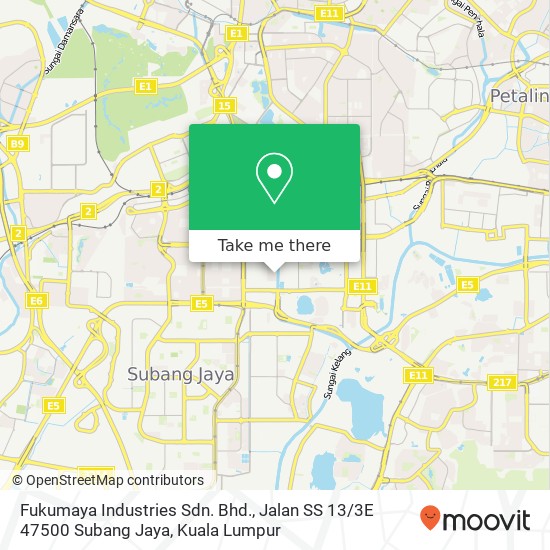 Peta Fukumaya Industries Sdn. Bhd., Jalan SS 13 / 3E 47500 Subang Jaya