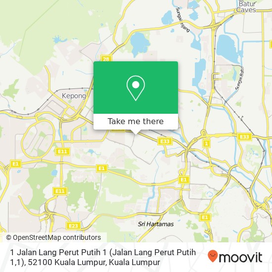 Peta 1 Jalan Lang Perut Putih 1 (Jalan Lang Perut Putih 1,1), 52100 Kuala Lumpur