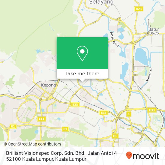 Brilliant Visionspec Corp. Sdn. Bhd., Jalan Antoi 4 52100 Kuala Lumpur map