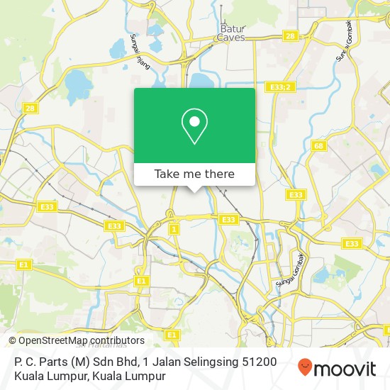 Peta P. C. Parts (M) Sdn Bhd, 1 Jalan Selingsing 51200 Kuala Lumpur