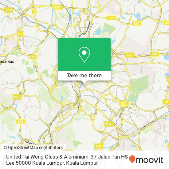 Peta United Tai Weng Glass & Aluminium, 37 Jalan Tun HS Lee 50000 Kuala Lumpur