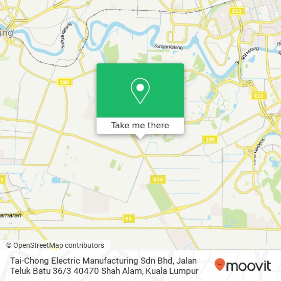 Peta Tai-Chong Electric Manufacturing Sdn Bhd, Jalan Teluk Batu 36 / 3 40470 Shah Alam