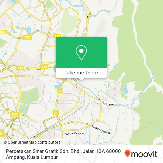 Peta Percetakan Sinar Grafik Sdn. Bhd., Jalan 13A 68000 Ampang