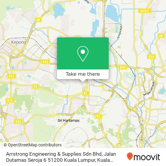 Peta Arrstrong Engineering & Supplies Sdn Bhd, Jalan Dutamas Seroja 6 51200 Kuala Lumpur