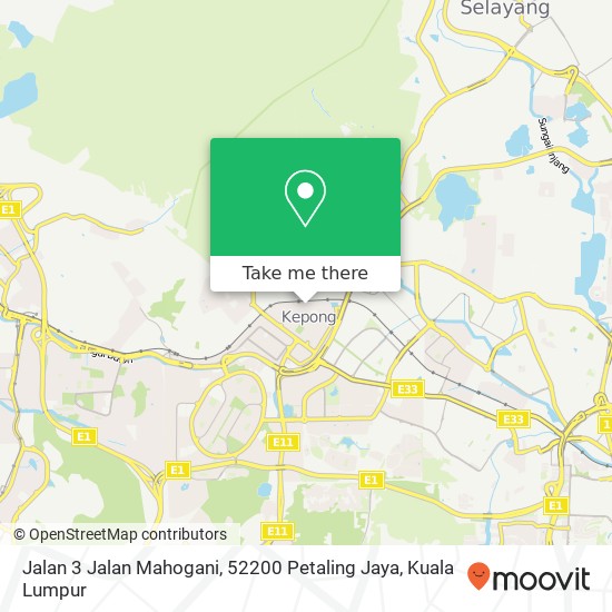Peta Jalan 3 Jalan Mahogani, 52200 Petaling Jaya