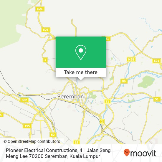 Peta Pioneer Electrical Constructions, 41 Jalan Seng Meng Lee 70200 Seremban