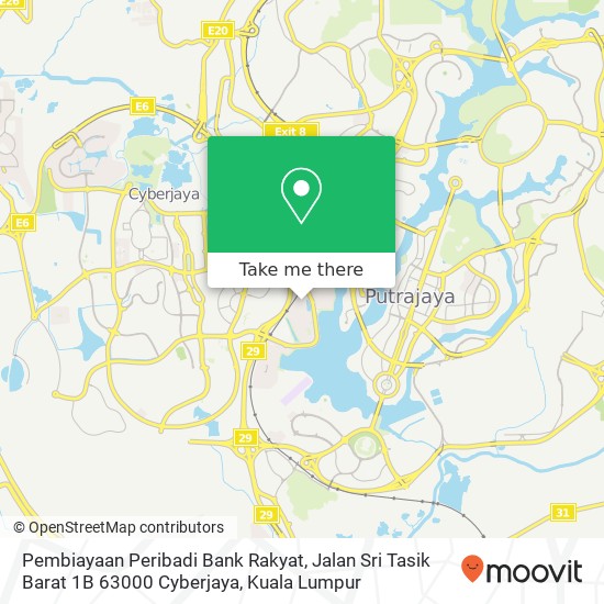 Peta Pembiayaan Peribadi Bank Rakyat, Jalan Sri Tasik Barat 1B 63000 Cyberjaya