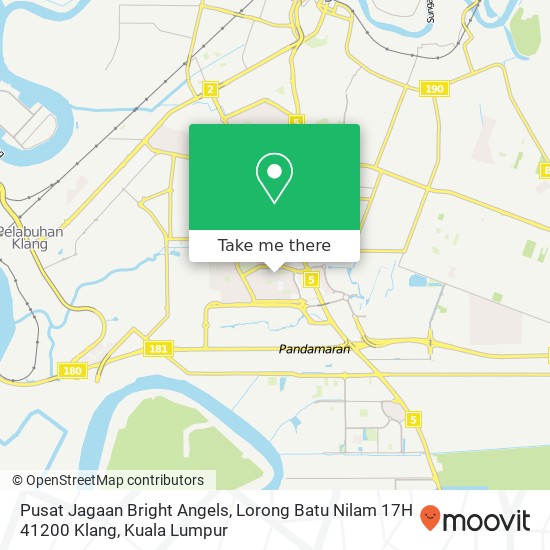 Peta Pusat Jagaan Bright Angels, Lorong Batu Nilam 17H 41200 Klang