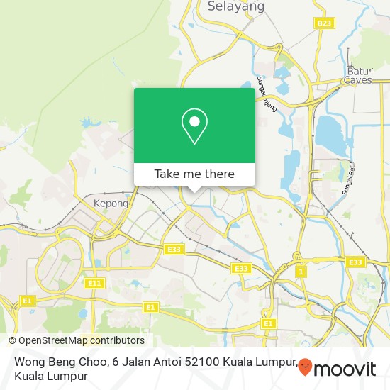 Peta Wong Beng Choo, 6 Jalan Antoi 52100 Kuala Lumpur