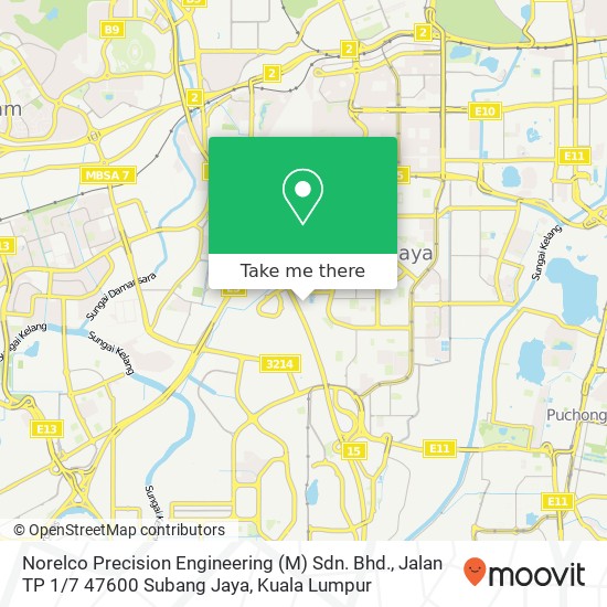 Peta Norelco Precision Engineering (M) Sdn. Bhd., Jalan TP 1 / 7 47600 Subang Jaya
