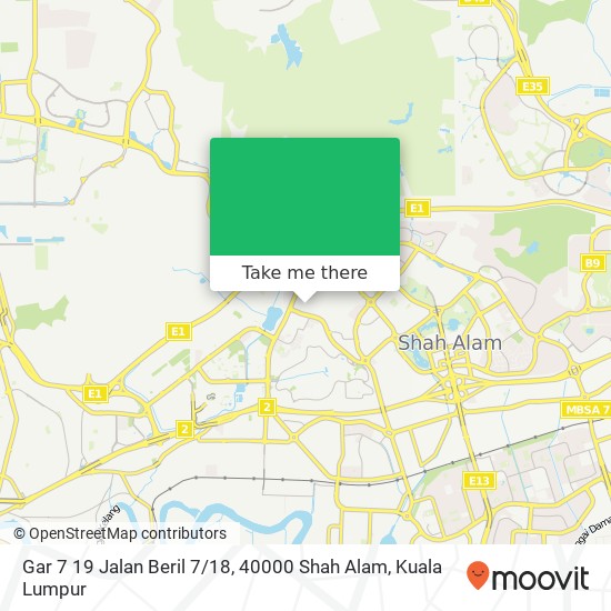 Peta Gar 7 19 Jalan Beril 7 / 18, 40000 Shah Alam