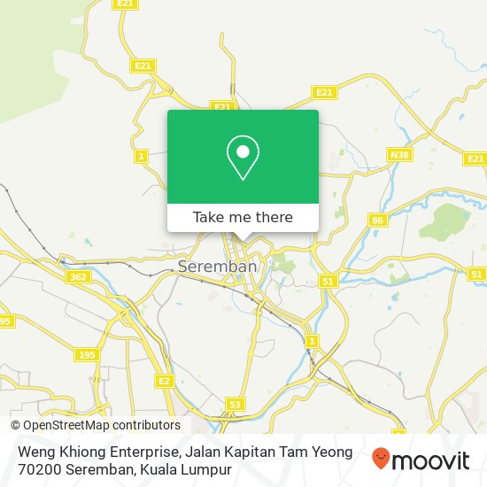 Peta Weng Khiong Enterprise, Jalan Kapitan Tam Yeong 70200 Seremban