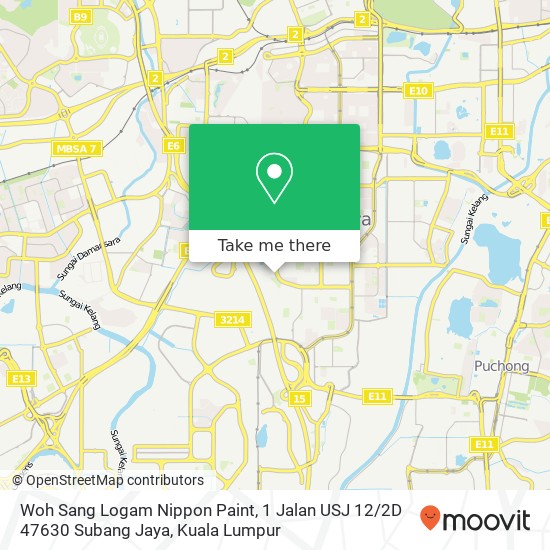 Peta Woh Sang Logam Nippon Paint, 1 Jalan USJ 12 / 2D 47630 Subang Jaya