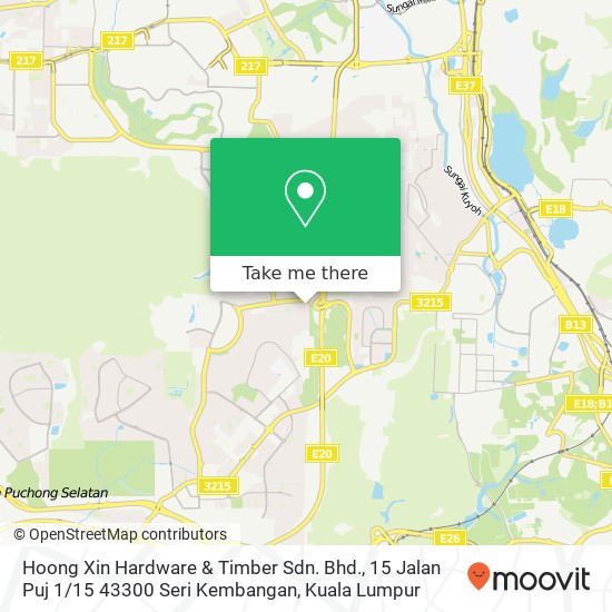 Peta Hoong Xin Hardware & Timber Sdn. Bhd., 15 Jalan Puj 1 / 15 43300 Seri Kembangan
