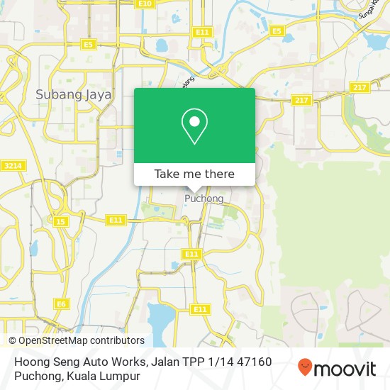 Peta Hoong Seng Auto Works, Jalan TPP 1 / 14 47160 Puchong