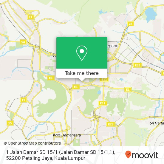 Peta 1 Jalan Damar SD 15 / 1 (Jalan Damar SD 15 / 1,1), 52200 Petaling Jaya