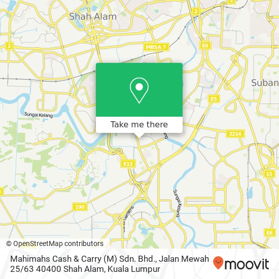 Peta Mahimahs Cash & Carry (M) Sdn. Bhd., Jalan Mewah 25 / 63 40400 Shah Alam