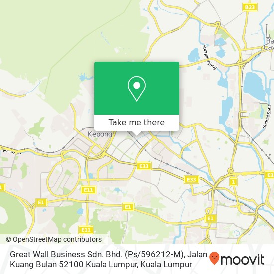 Great Wall Business Sdn. Bhd. (Ps / 596212-M), Jalan Kuang Bulan 52100 Kuala Lumpur map