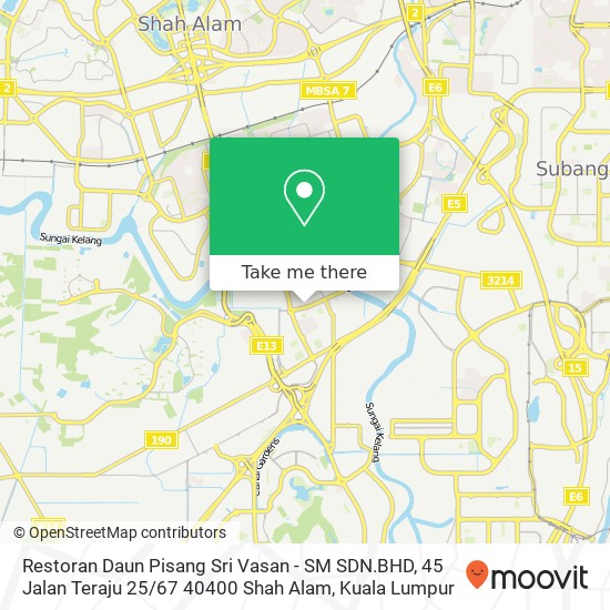 Restoran Daun Pisang Sri Vasan - SM SDN.BHD, 45 Jalan Teraju 25 / 67 40400 Shah Alam map