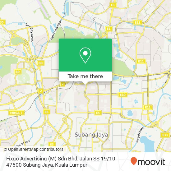 Peta Fixgo Advertising (M) Sdn Bhd, Jalan SS 19 / 10 47500 Subang Jaya