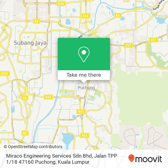 Peta Miraco Engineering Services Sdn Bhd, Jalan TPP 1 / 18 47160 Puchong