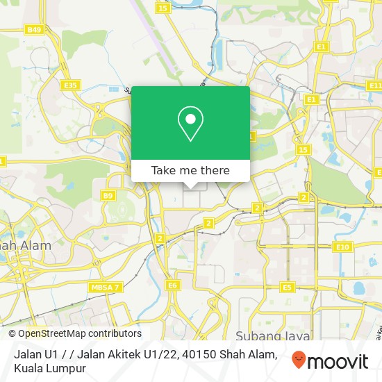 Peta Jalan U1 / / Jalan Akitek U1 / 22, 40150 Shah Alam