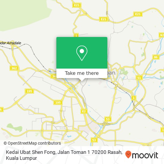 Peta Kedai Ubat Shen Fong, Jalan Toman 1 70200 Rasah
