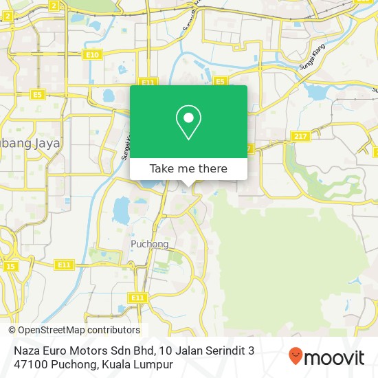 Peta Naza Euro Motors Sdn Bhd, 10 Jalan Serindit 3 47100 Puchong