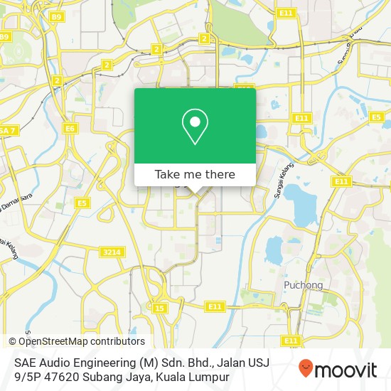 Peta SAE Audio Engineering (M) Sdn. Bhd., Jalan USJ 9 / 5P 47620 Subang Jaya
