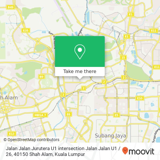 Peta Jalan Jalan Jurutera U1 intersection Jalan Jalan U1 / 26, 40150 Shah Alam