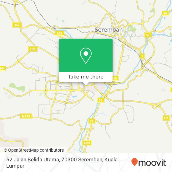 Peta 52 Jalan Belida Utama, 70300 Seremban