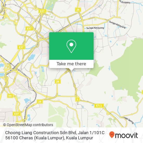 Peta Choong Liang Construction Sdn Bhd, Jalan 1 / 101C 56100 Cheras (Kuala Lumpur)